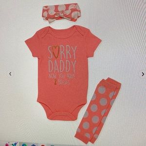 “Sorry Daddy Now You Have 2 Bosses” bodysuit, leg warmers & headband with bow
